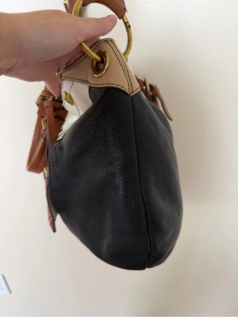 ORYANY Anthropologie New York Color Block Leather Hobo Bucket Crossbody